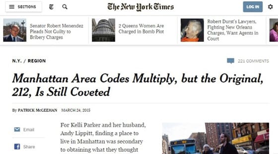 212areacode.com Featured in The New York Times