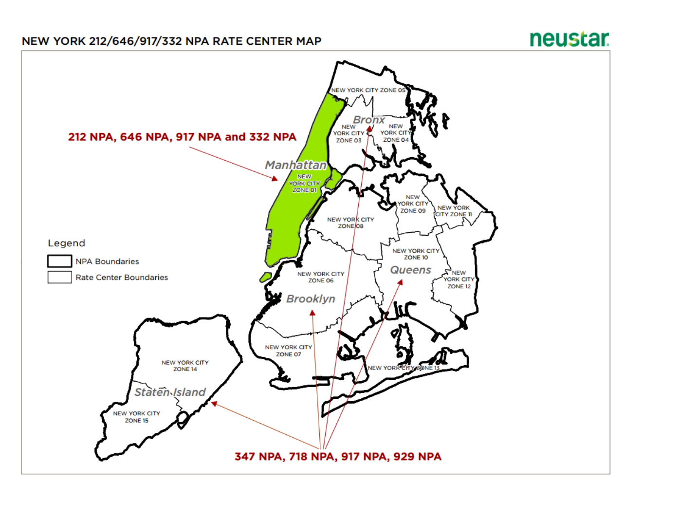 New York City 212 area code map showing Manhattan coverage